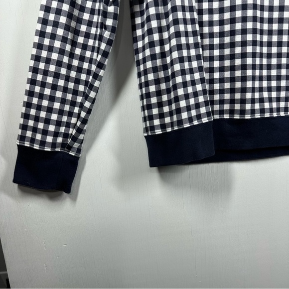 Draper James Natalie Sweatshirt Women's Large Navy Gingham Check Cotton Crew - Picture 2 of 7